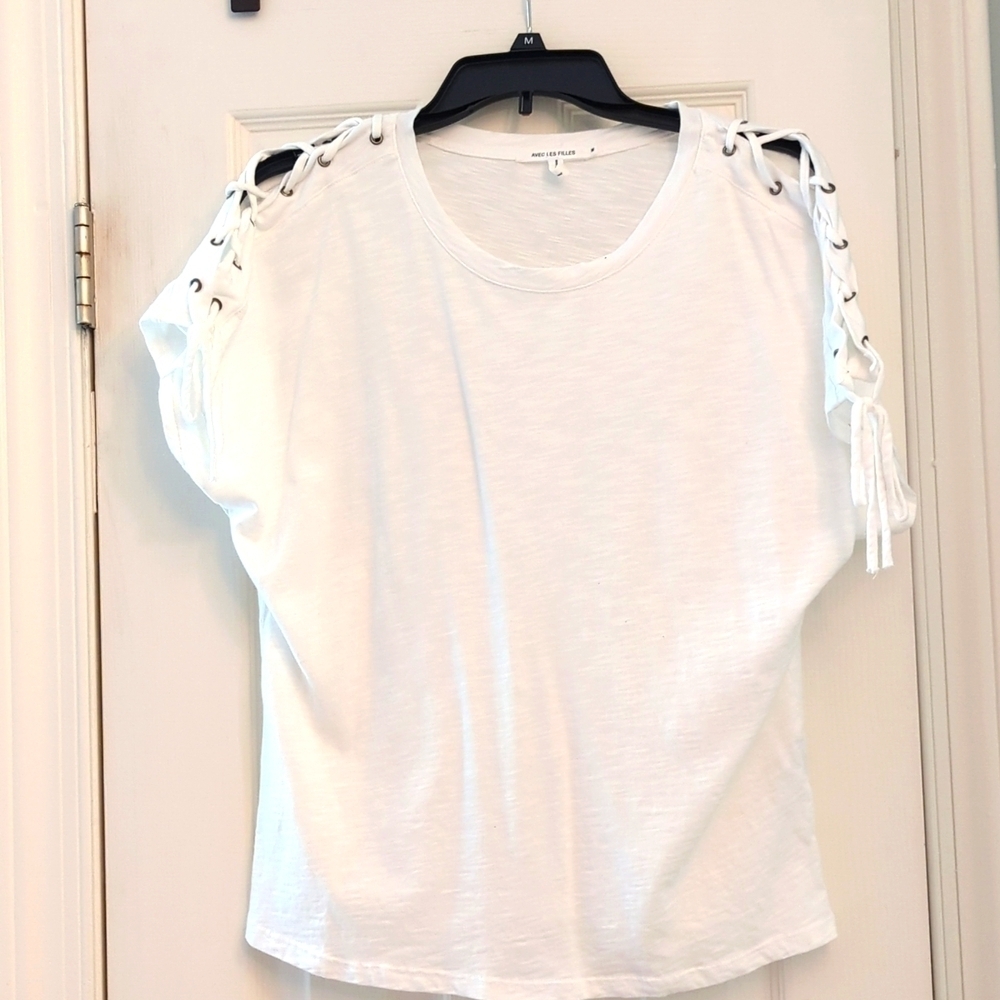 Avec Les Filles T-Shirt White Cotton Modal Size Medium